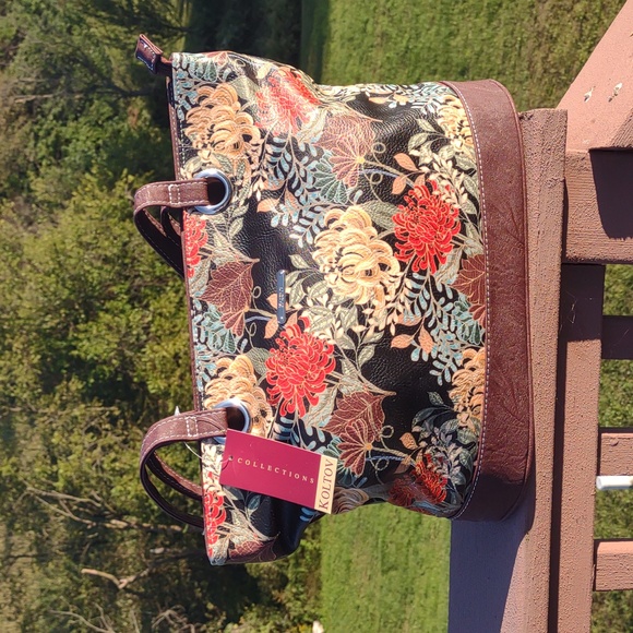 😺KOLTOV Abby Tote in Black & Saddle New Bag - Picture 13 of 15